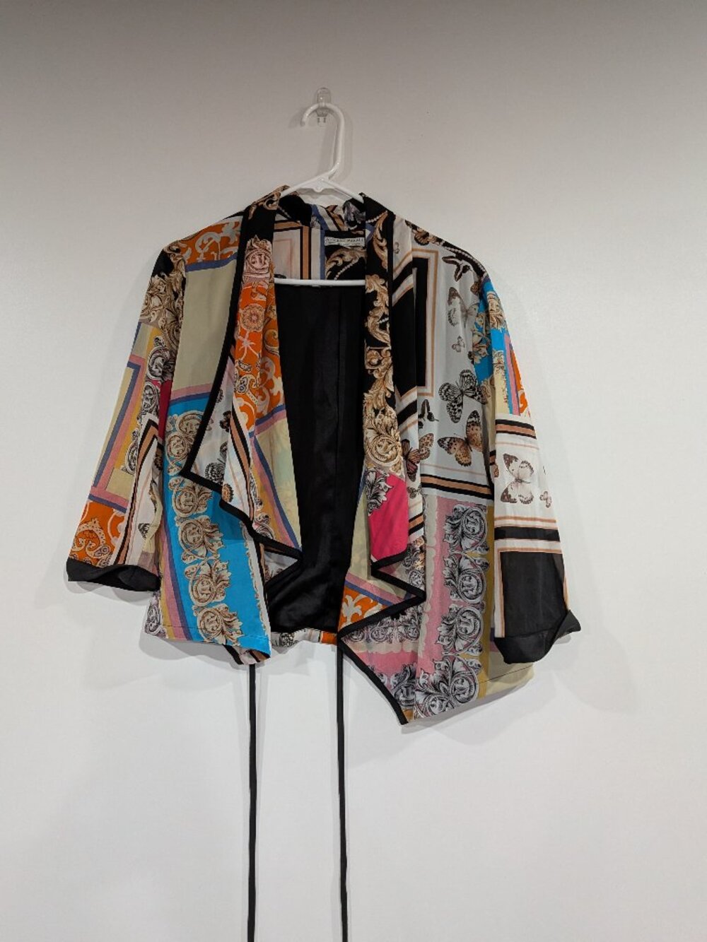 Alberto Makali Patterned Wrap Blazer Jacket Lightweight Cream Black Size Large